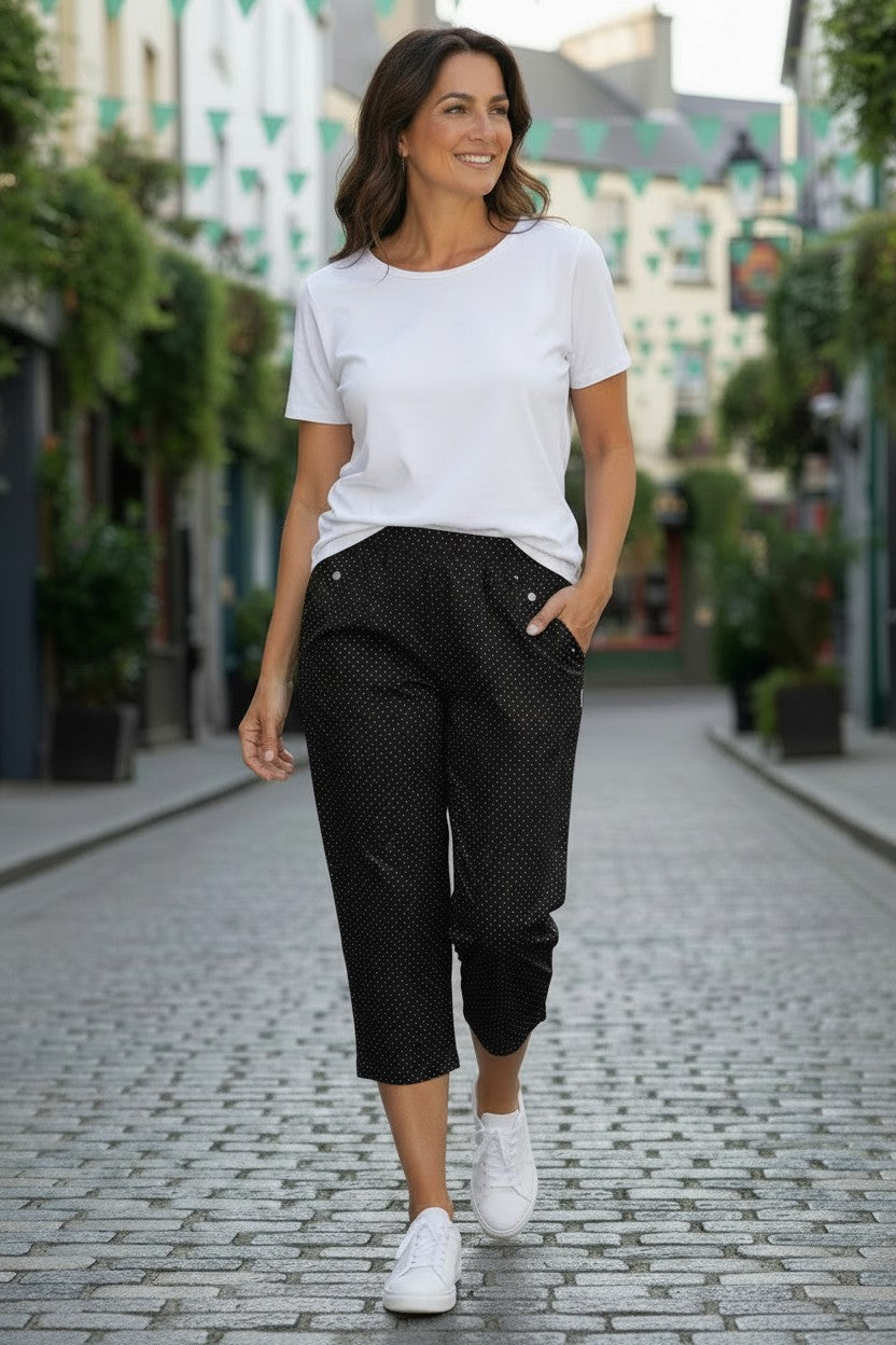Black Polka Dot Cropped Pants