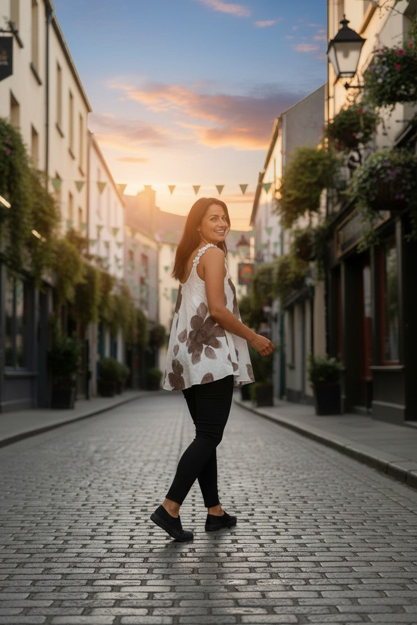 Brown Flower Strap Top
