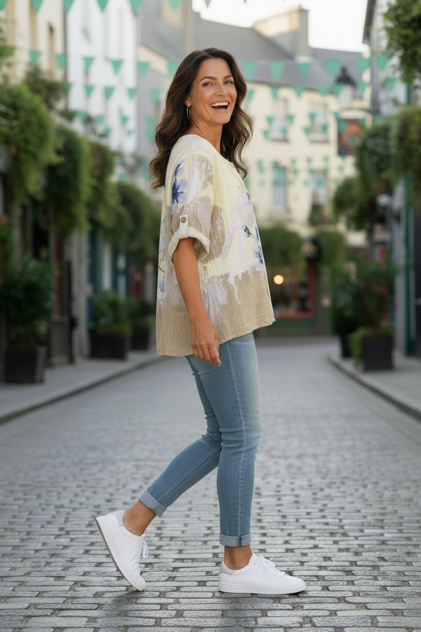Lemon Floral Cotton Top