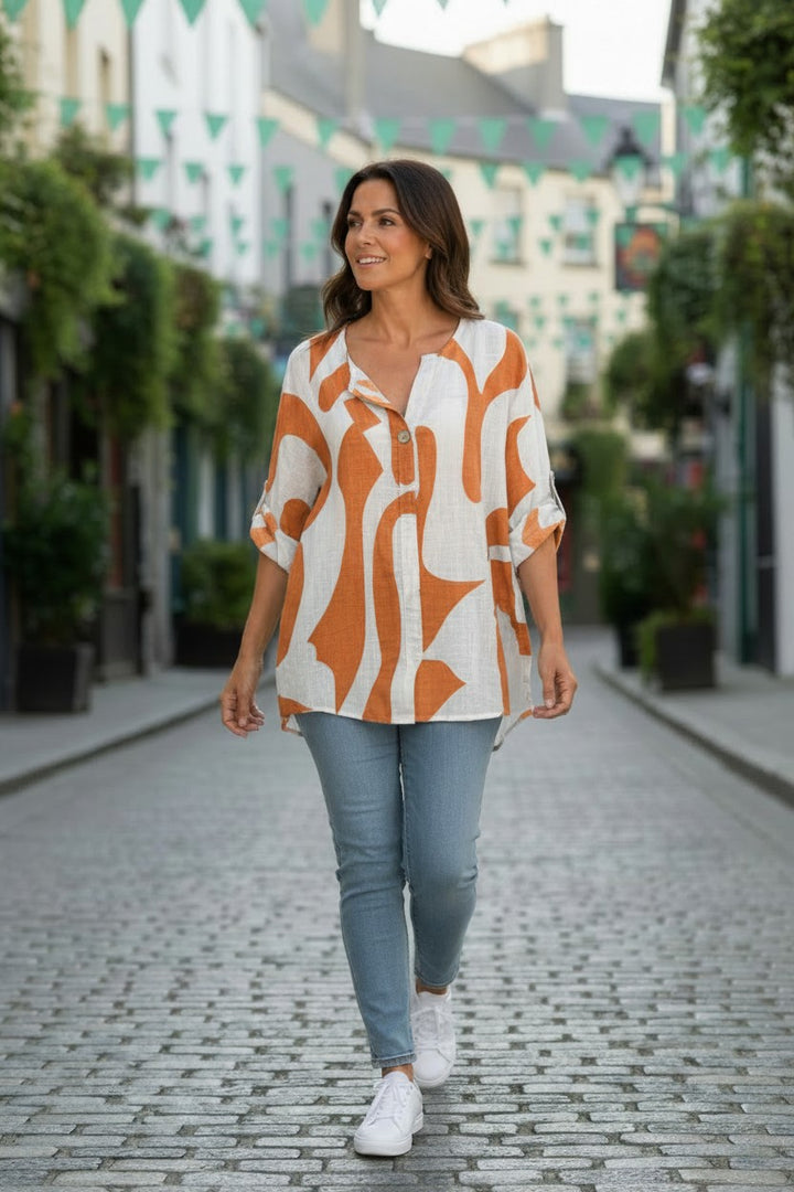 Orange Abstract Cotton Top