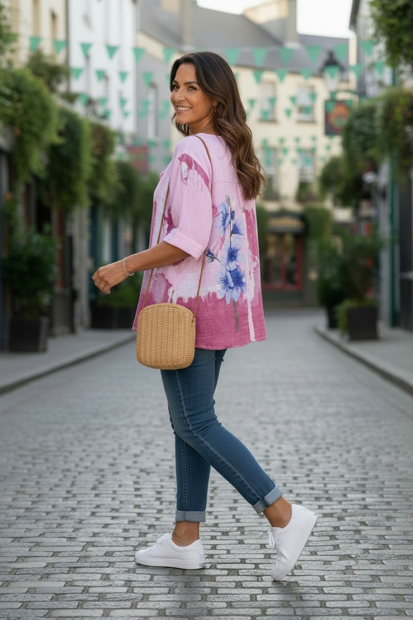 Pink Floral Cotton Top
