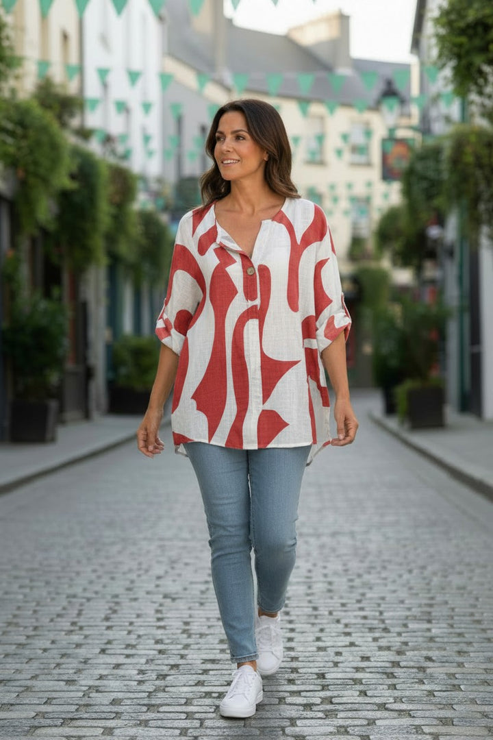 Red Abstract Cotton Top