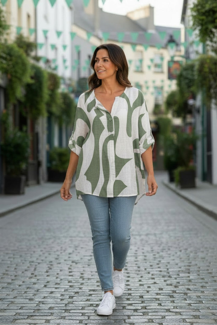 Sage Abstract Cotton Top