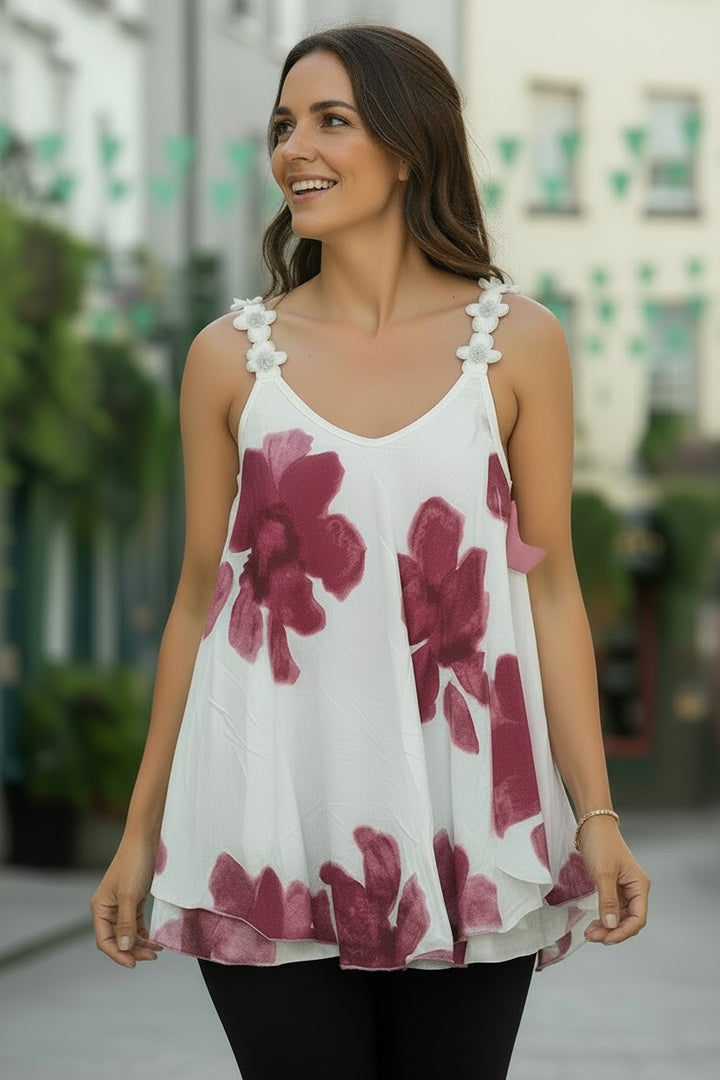 Magenta Flower Strap Top