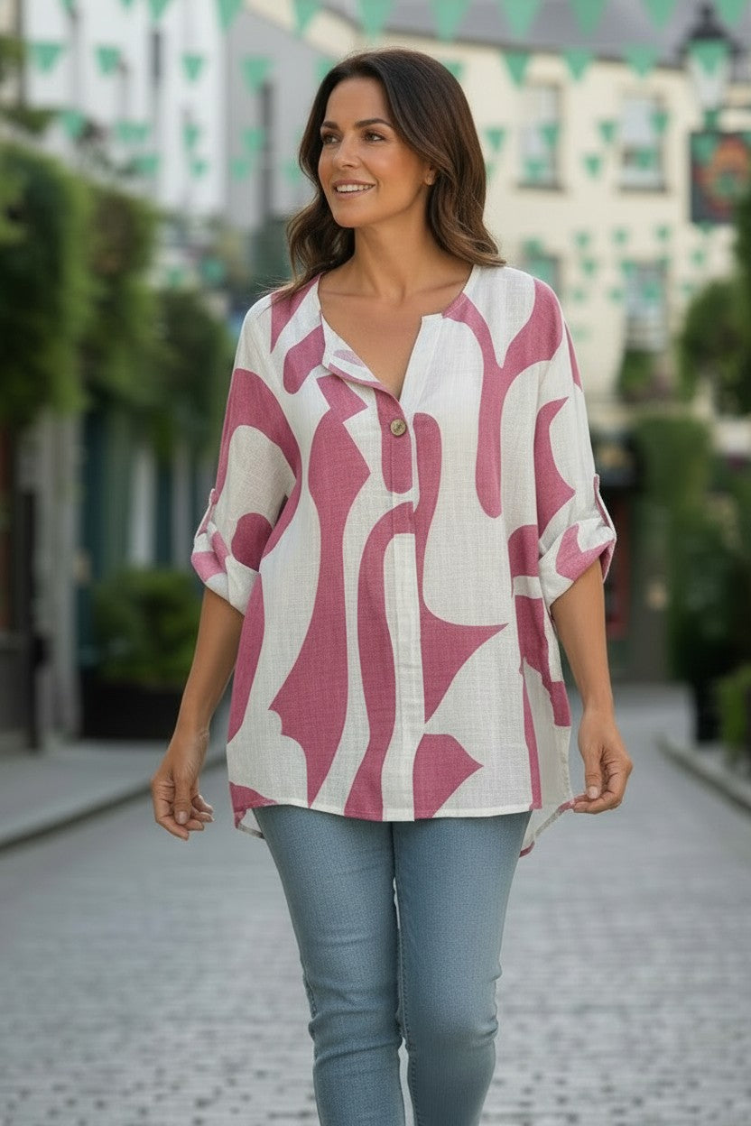 Pink Abstract Cotton Top