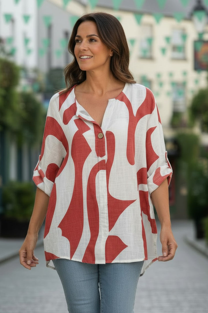Red Abstract Cotton Top